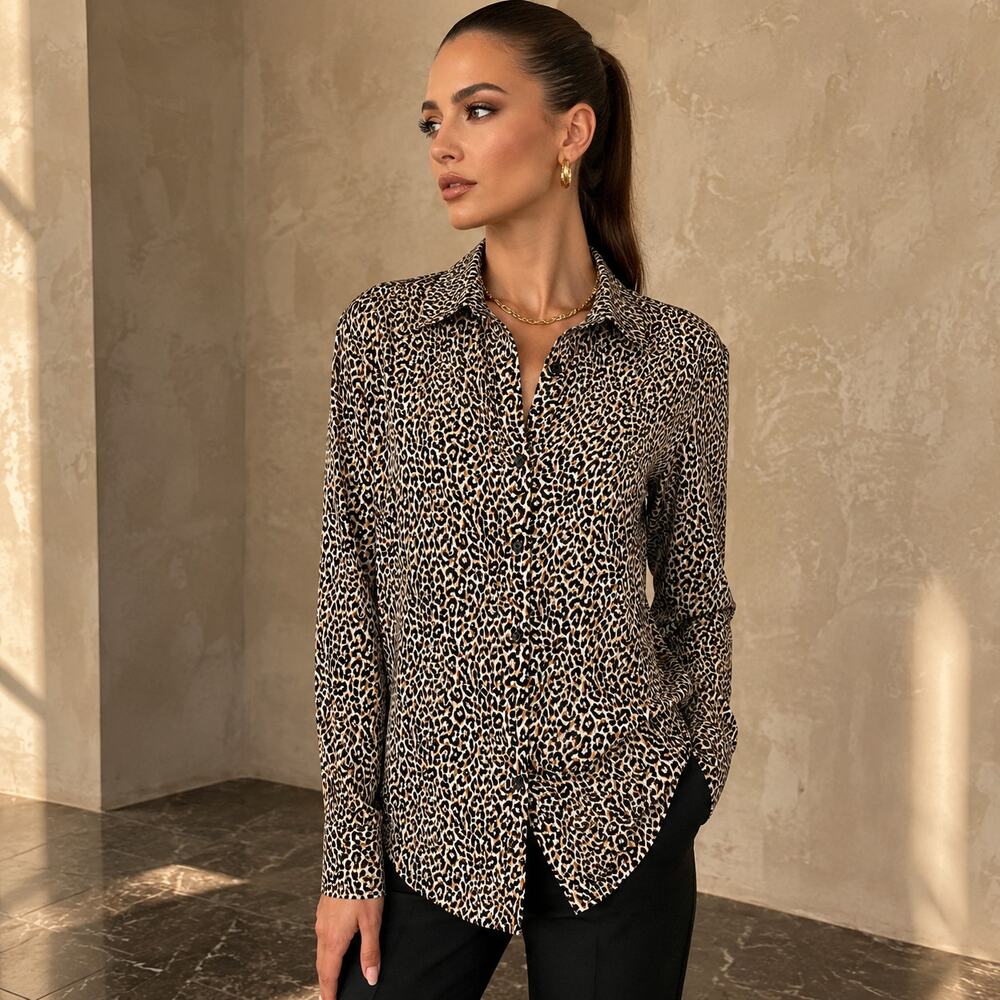 J.Crew Leopard Silk Button Shirt Size 2 Mob Wife Office Siren Indie Sleaze